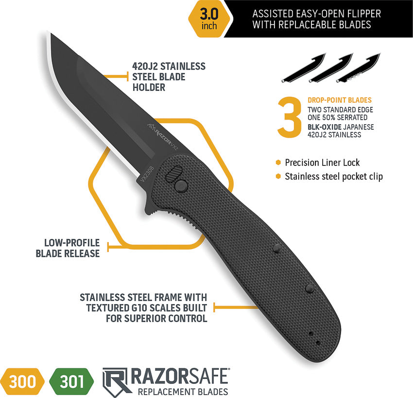 Razor VX2 Linerlock A/O Black - OEVX230B