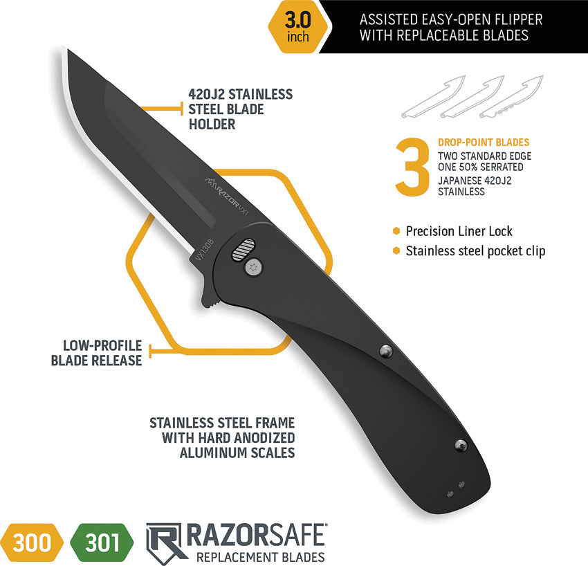 Razor VX1 Linerlock A/O Black - OEVX130B