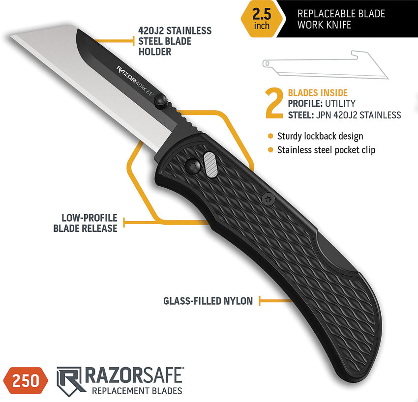 Razor Work Lockback Black - OERWK252