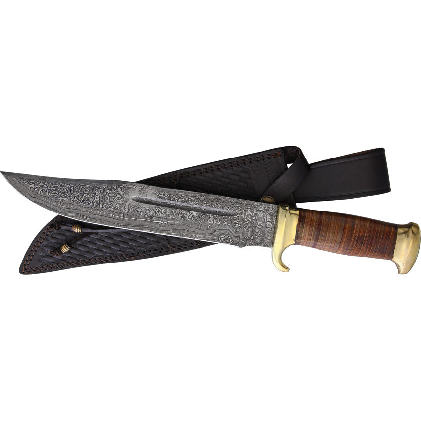 Damascus Bowie Stacked Leather - MR586