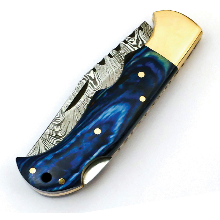 Lockback Damascus Blue - FHKBLU001
