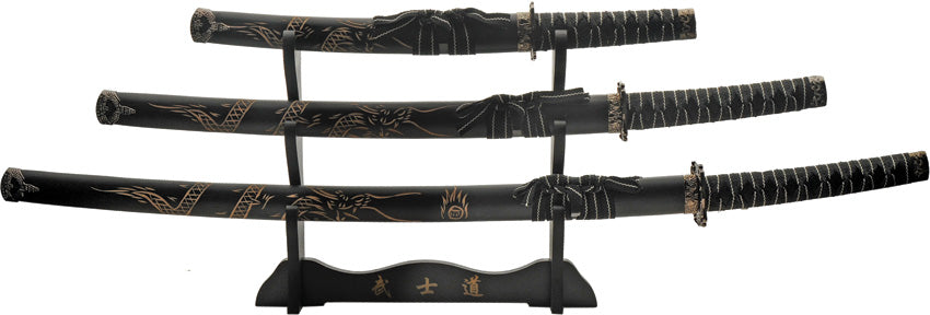 3 Pc Black Dragon Katana - CN926970BK