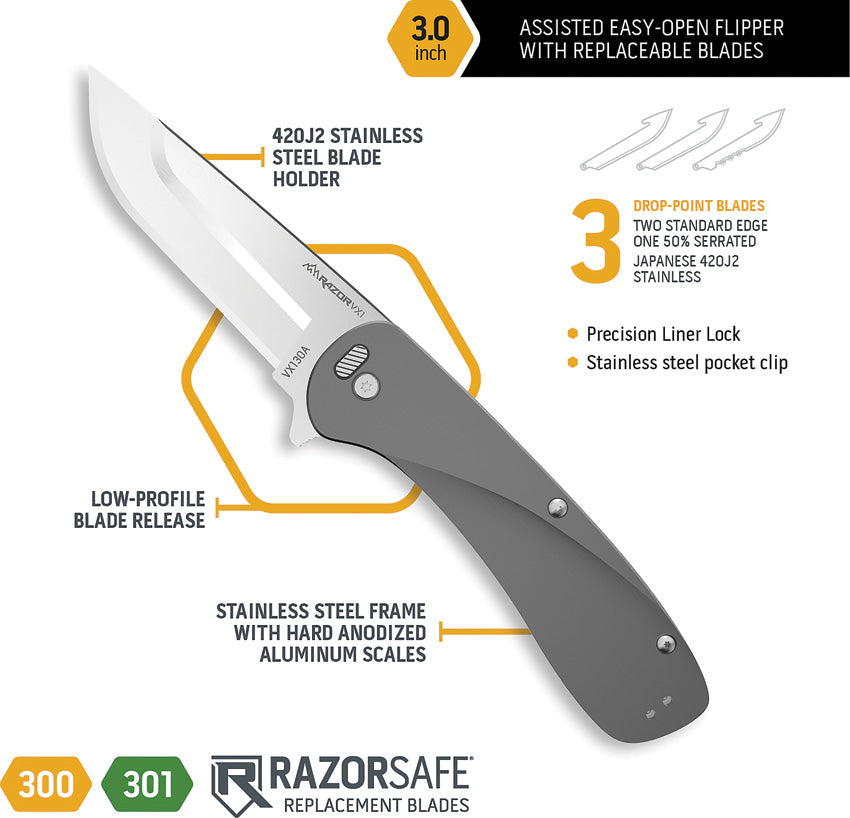Razor VX1 Linerlock A/O Gray - OEVX130A