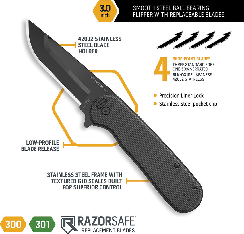 Razor VX3 Linerlock A/O Black - OEVX330A