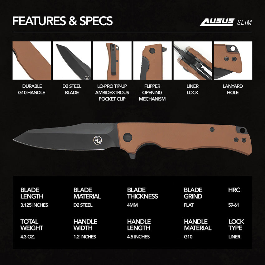 Ausus-Slim Linerlock Brown - STAT117BRN