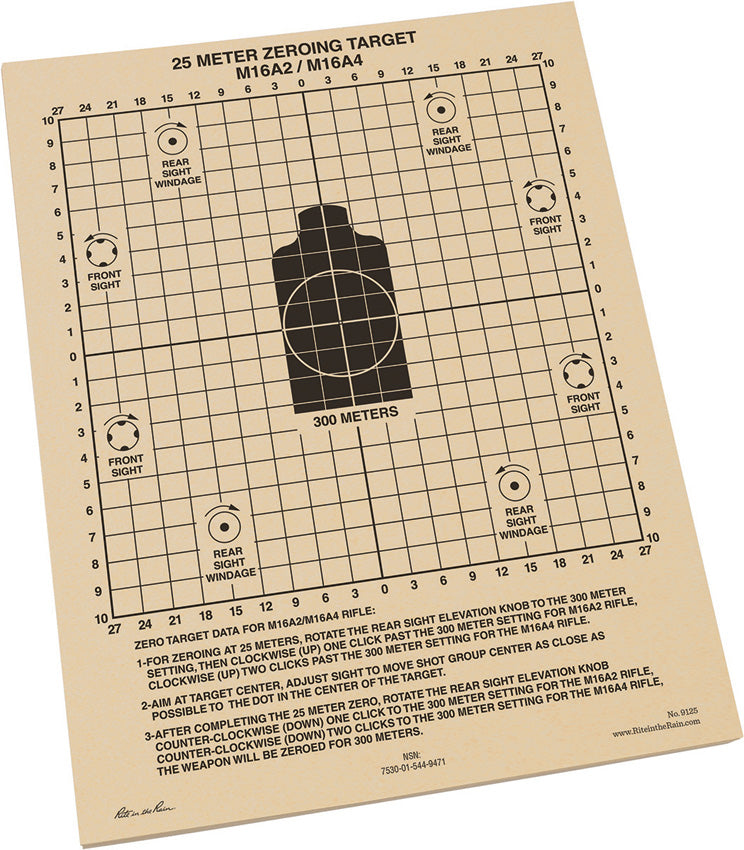 25m Zeroing Target Sheets 100 - RITR9125