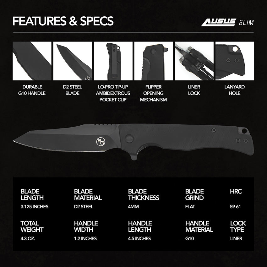 Ausus-Slim Linerlock Black - STAT117BLK