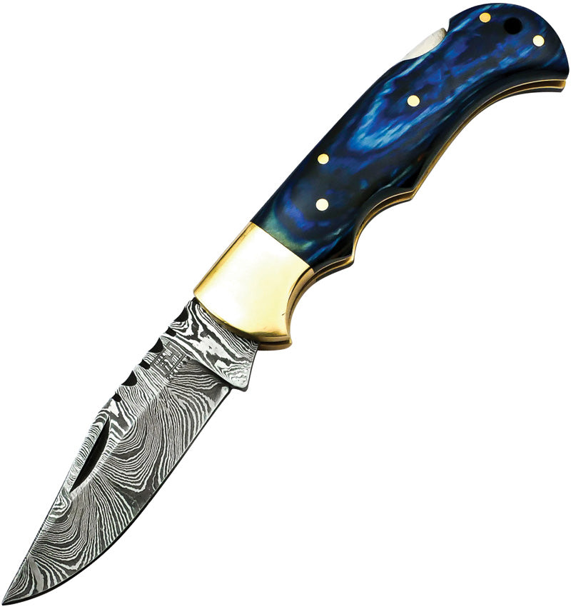 Lockback Damascus Blue - FHKBLU001